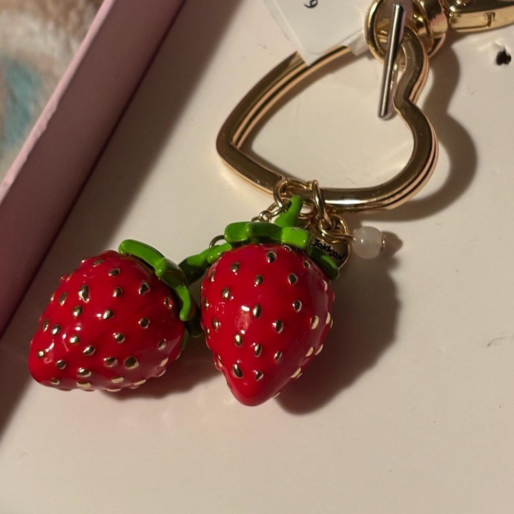 Betsey Johnson Red and Gold Key Holder with Strawberry Charms